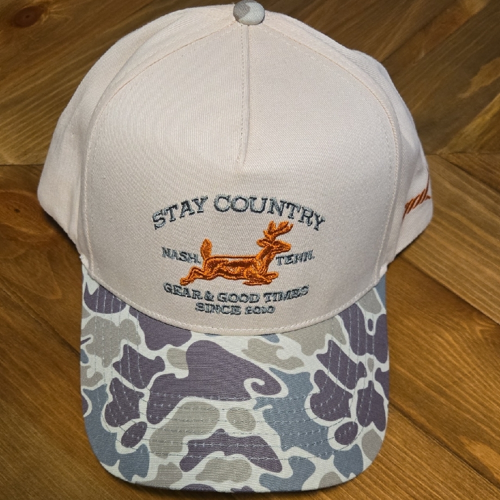Stay Country Embroidered Cap with Camo Brim